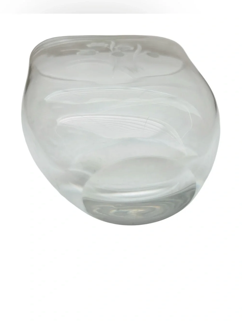 Vintage Orrefors Sweden Crystal Etched Flowers Signed Vase